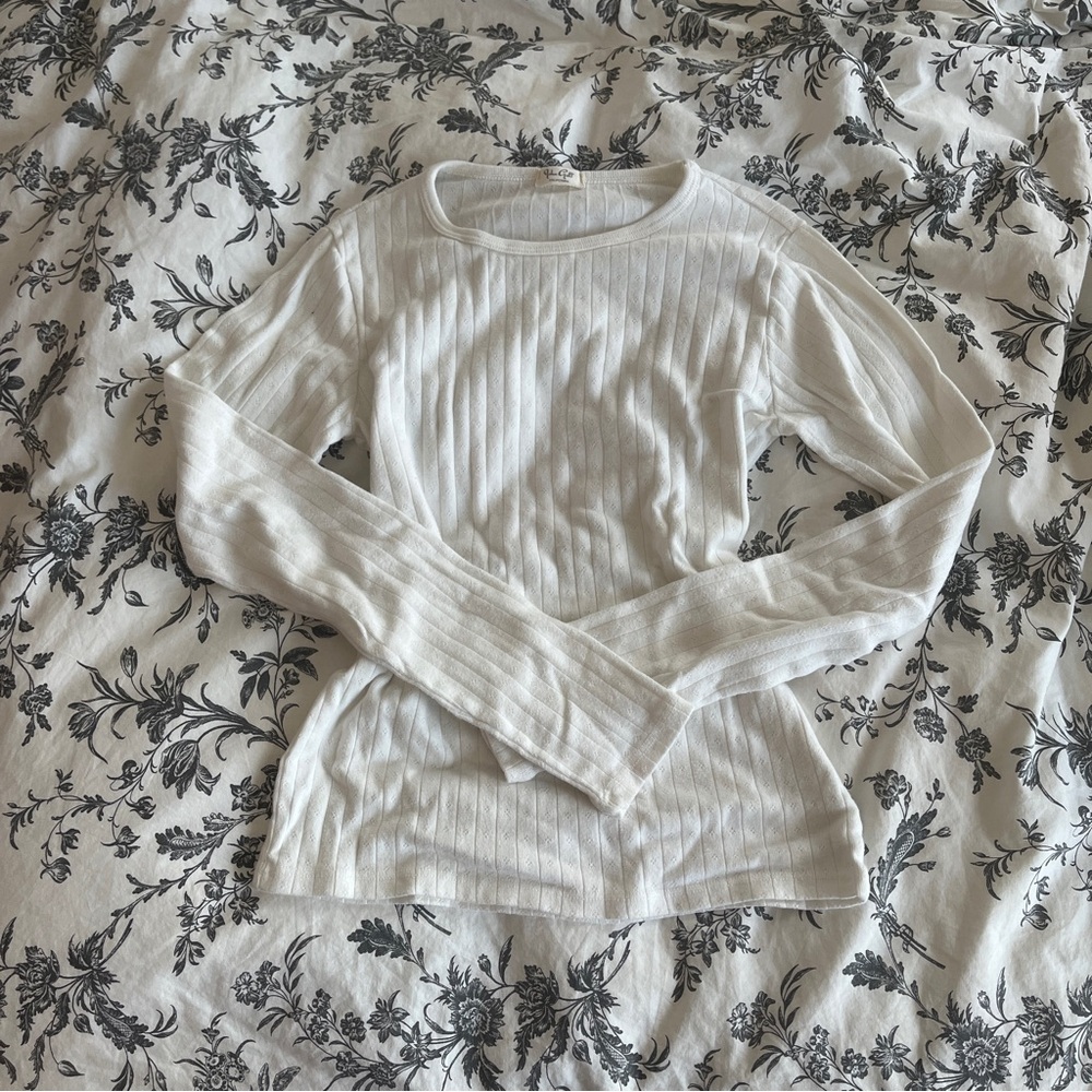 white pointelle long sleeve shirt | brandy melville | size OS